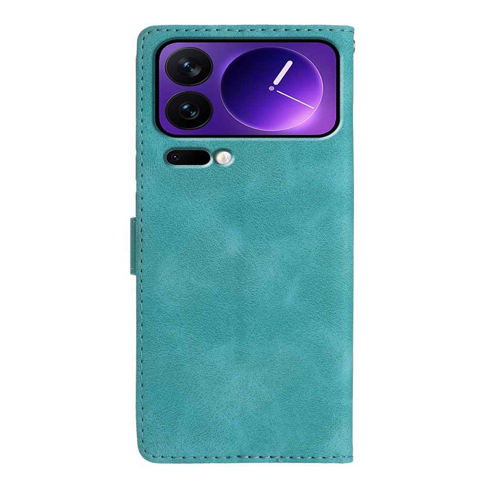 Leather Case For Xiaomi 17 Pro Imprinted Flower Phone Cover with Wrist Strap - Green