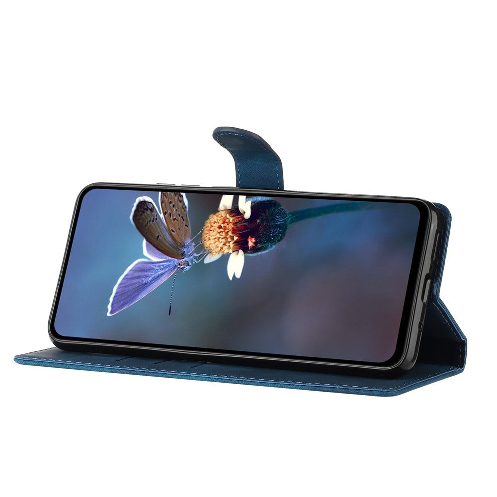Leather Case For Xiaomi 17 Pro Max Imprinted Flower Phone Cover with Wrist Strap - Blue