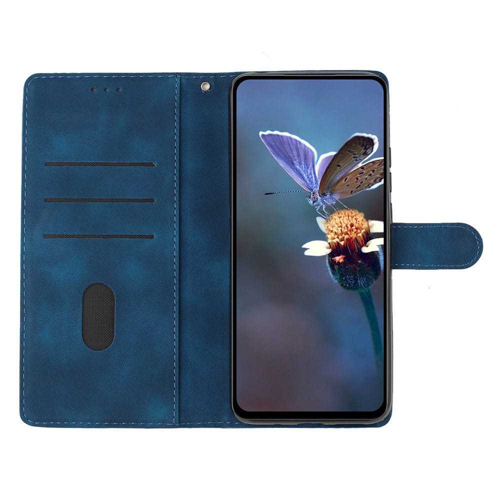 Leather Case For Xiaomi 17 Pro Max Imprinted Flower Phone Cover with Wrist Strap - Blue