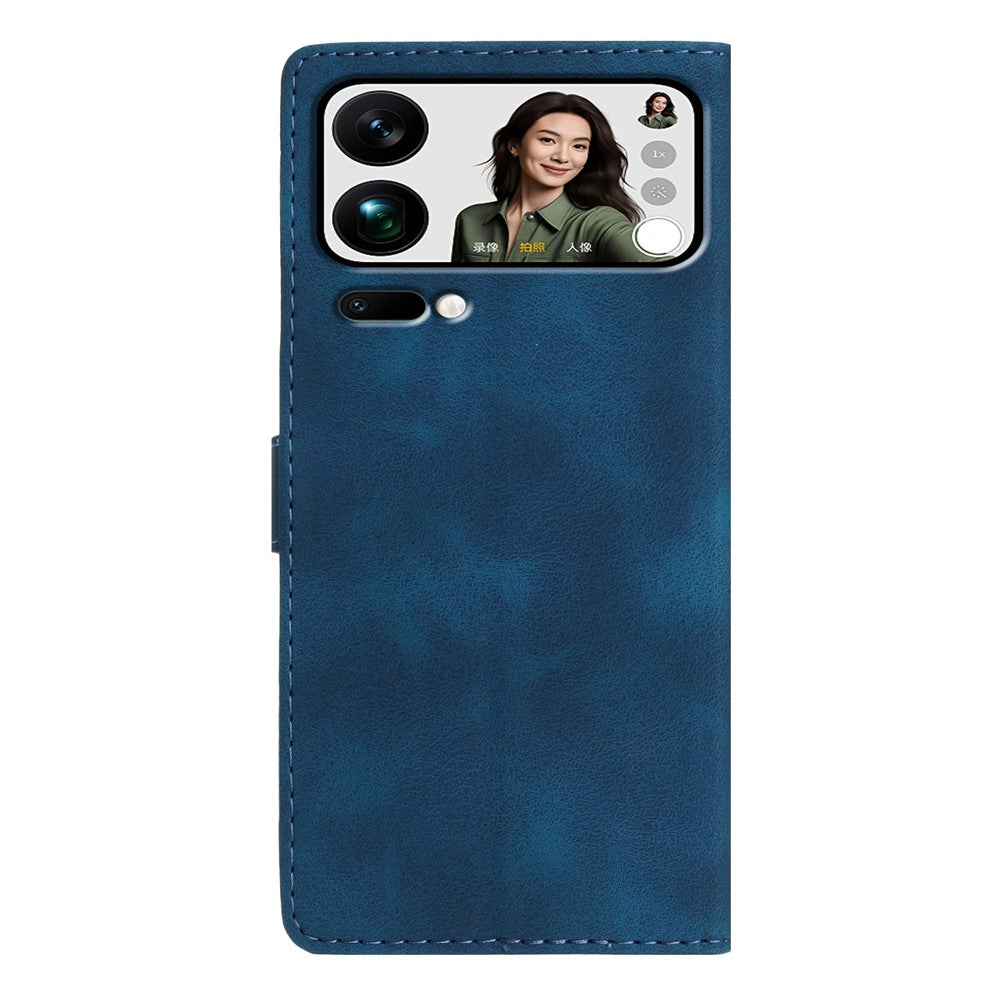 Leather Case For Xiaomi 17 Pro Max Imprinted Flower Phone Cover with Wrist Strap - Blue