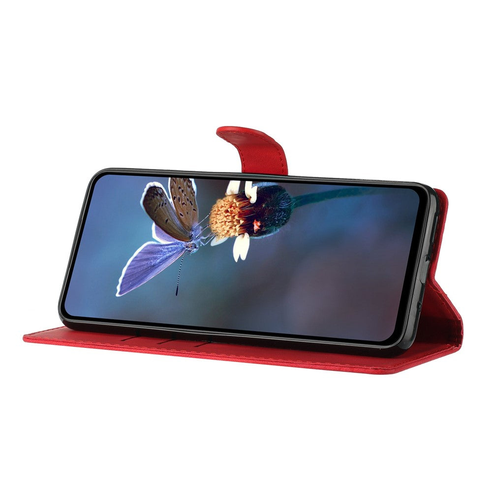 Leather Case For Xiaomi 17 Pro Max Imprinted Flower Phone Cover with Wrist Strap - Red