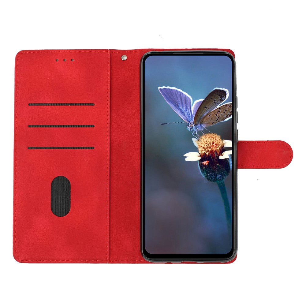 Leather Case For Xiaomi 17 Pro Max Imprinted Flower Phone Cover with Wrist Strap - Red