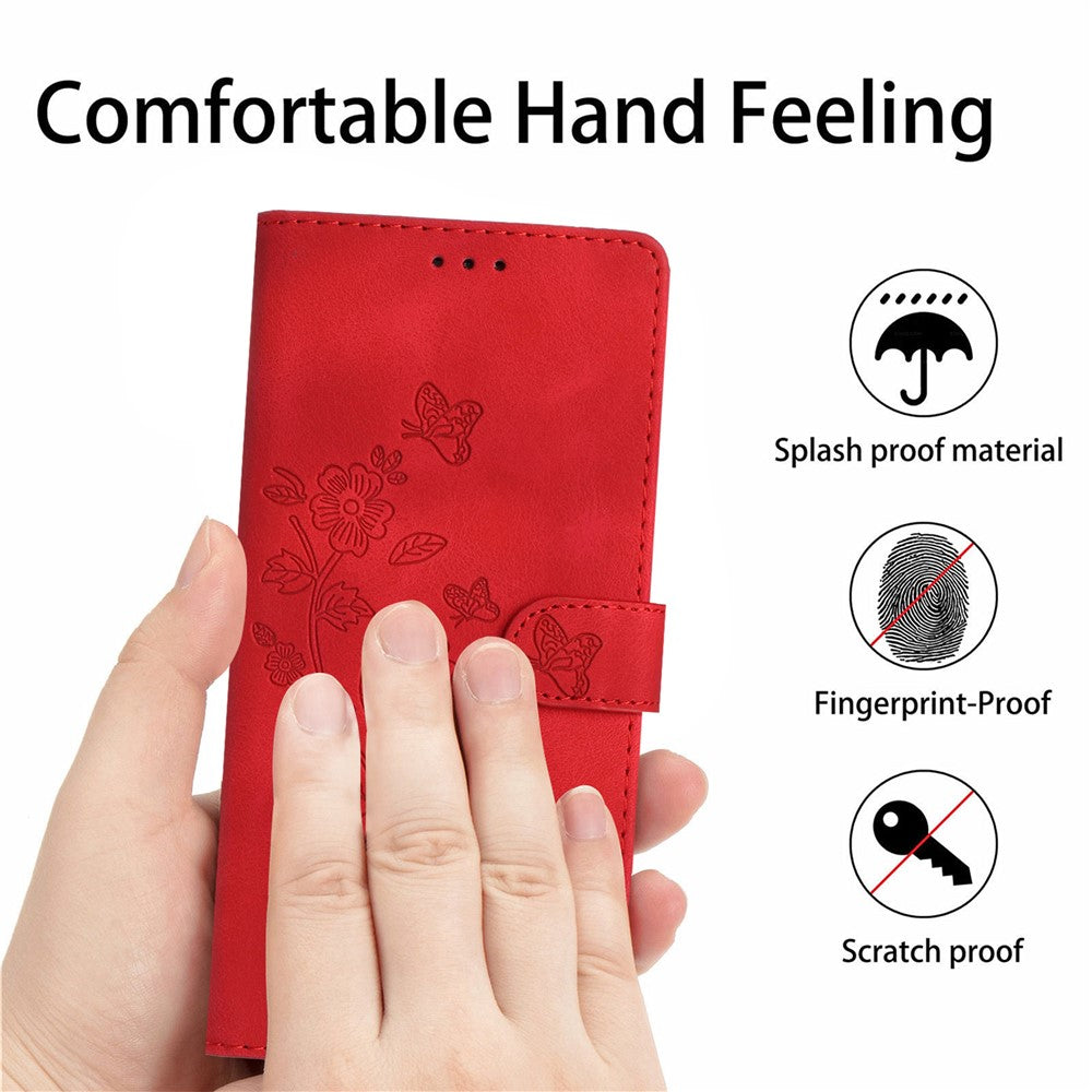 Leather Case For Xiaomi 17 Pro Max Imprinted Flower Phone Cover with Wrist Strap - Red