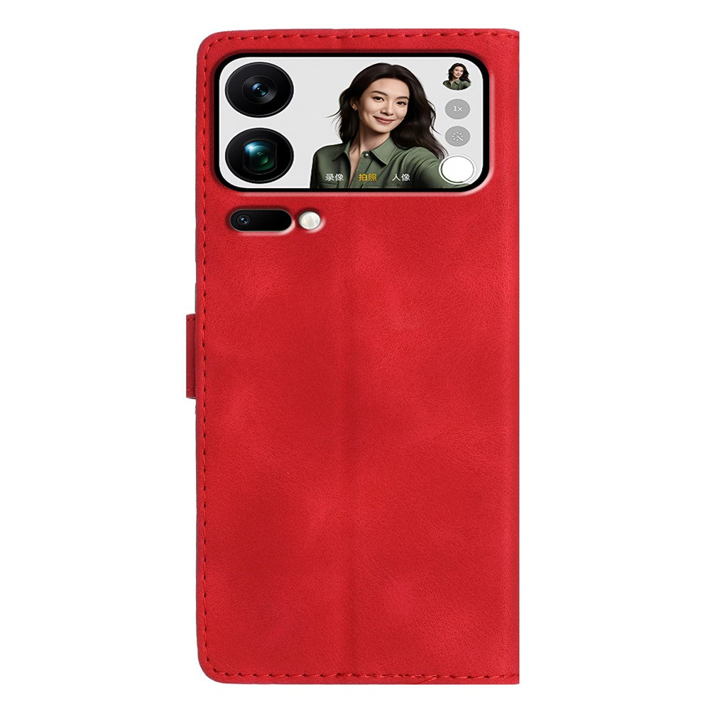 Leather Case For Xiaomi 17 Pro Max Imprinted Flower Phone Cover with Wrist Strap - Red