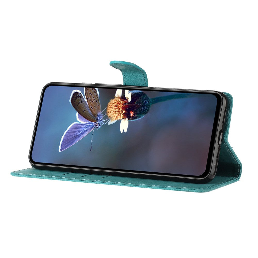 Leather Case For Xiaomi 17 Pro Max Imprinted Flower Phone Cover with Wrist Strap - Green