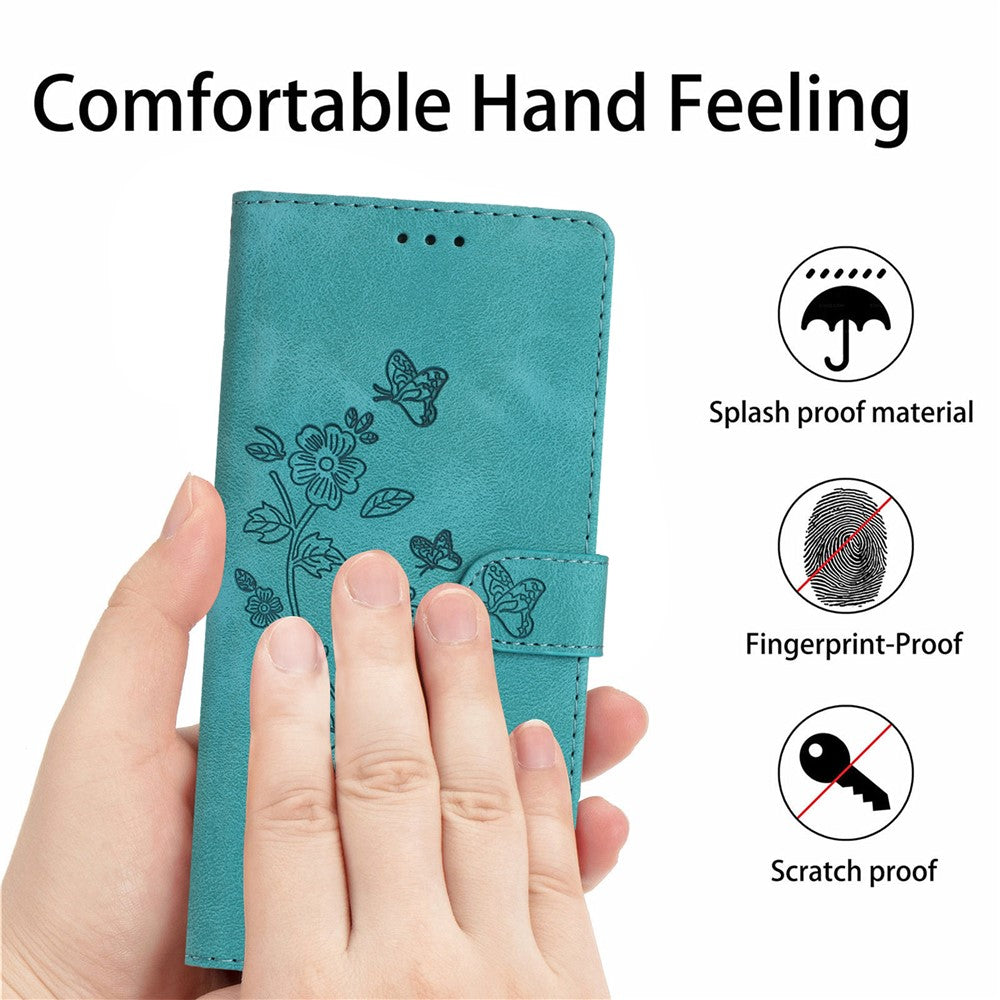 Leather Case For Xiaomi 17 Pro Max Imprinted Flower Phone Cover with Wrist Strap - Green