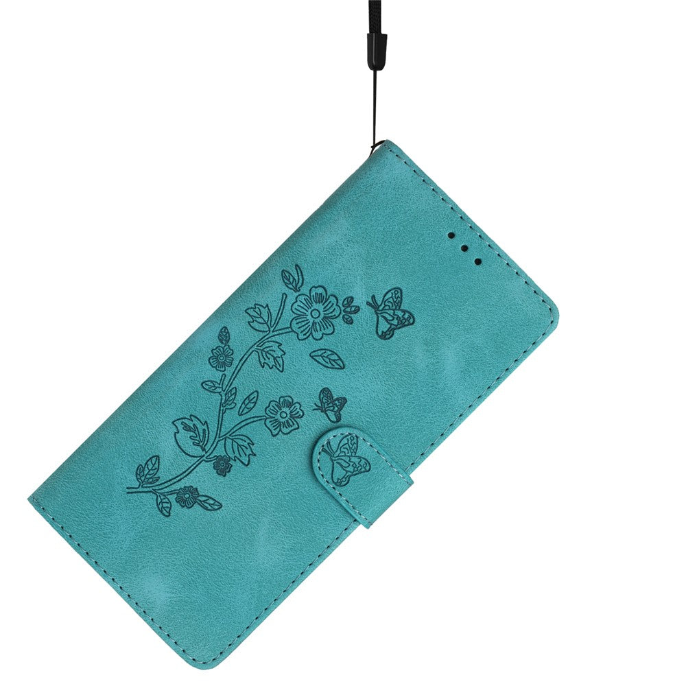 Leather Case For Xiaomi 17 Pro Max Imprinted Flower Phone Cover with Wrist Strap - Green