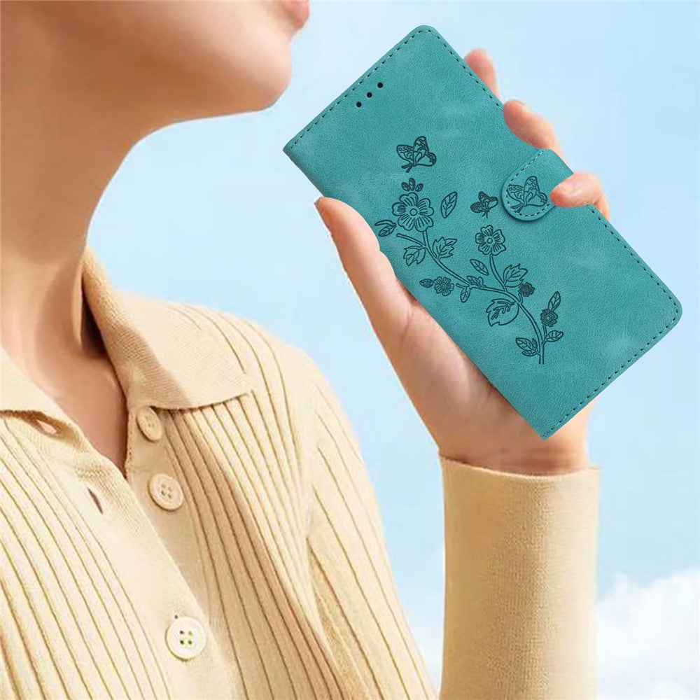 Leather Case For Xiaomi 17 Pro Max Imprinted Flower Phone Cover with Wrist Strap - Green