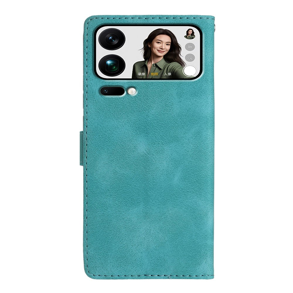 Leather Case For Xiaomi 17 Pro Max Imprinted Flower Phone Cover with Wrist Strap - Green