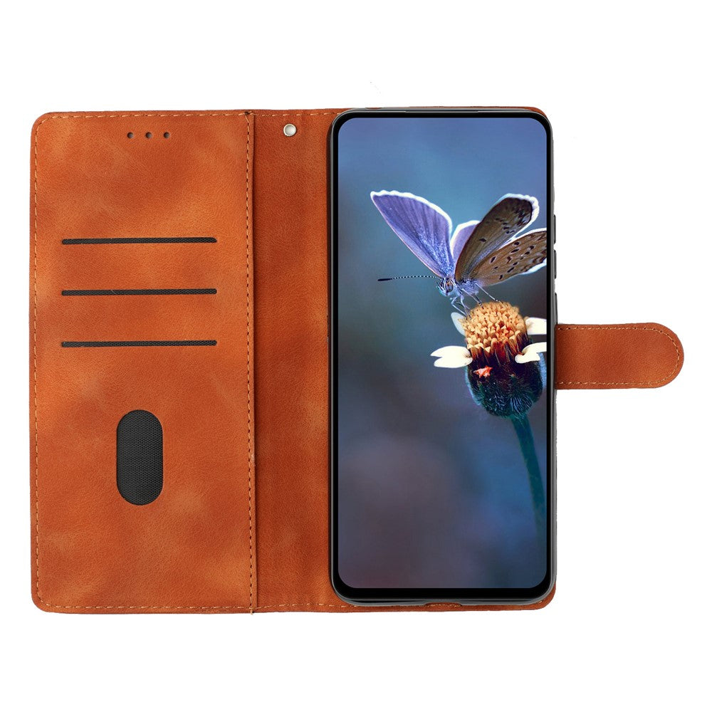 Leather Case For Xiaomi 17 Pro Max Imprinted Flower Phone Cover with Wrist Strap - Brown