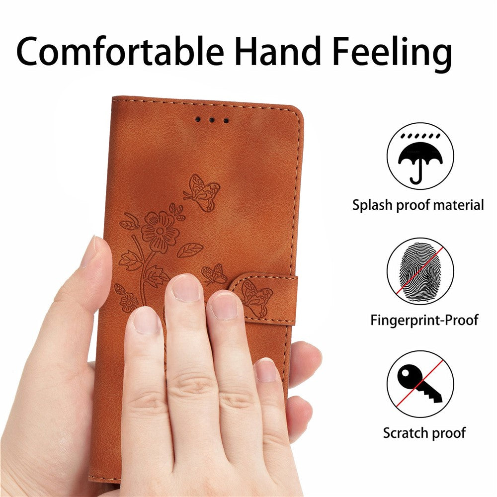 Leather Case For Xiaomi 17 Pro Max Imprinted Flower Phone Cover with Wrist Strap - Brown