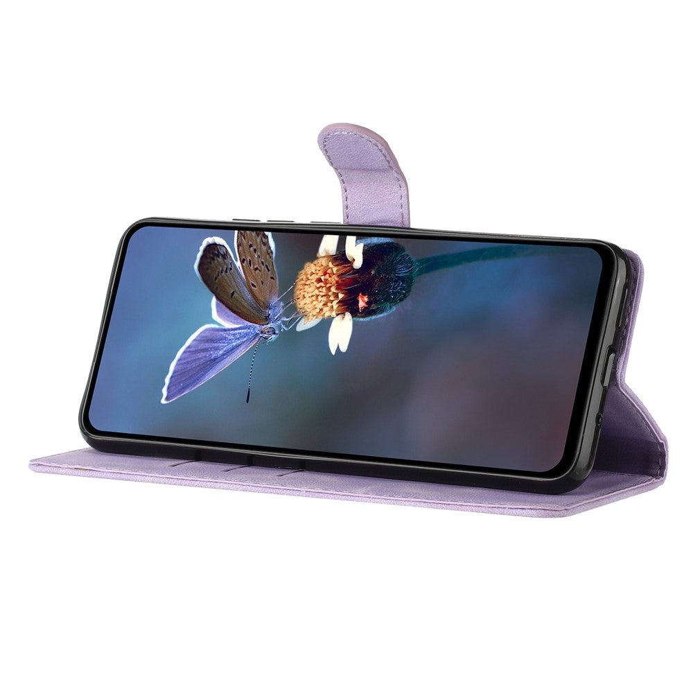 Leather Case For Xiaomi 17 Pro Max Imprinted Flower Phone Cover with Wrist Strap - Purple