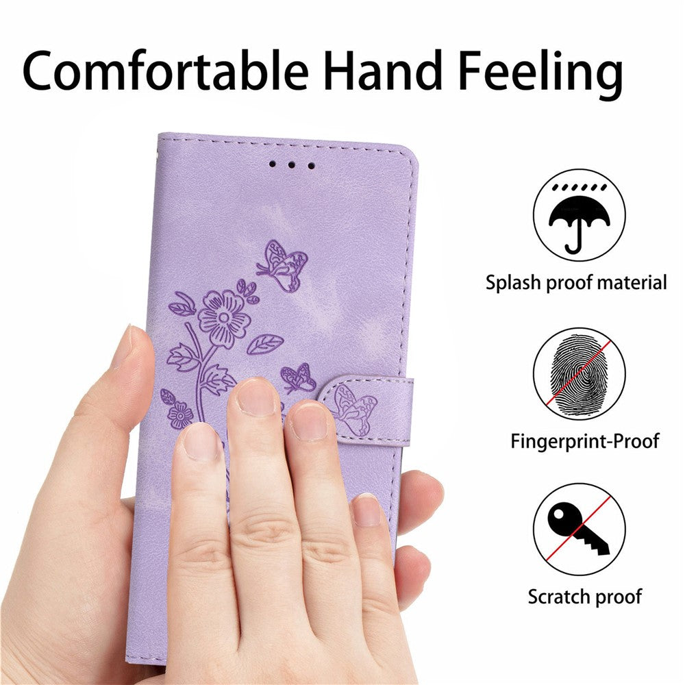 Leather Case For Xiaomi 17 Pro Max Imprinted Flower Phone Cover with Wrist Strap - Purple