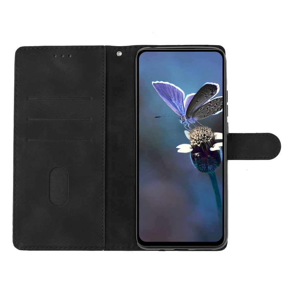 Leather Case For Xiaomi 17 Pro Max Imprinted Flower Phone Cover with Wrist Strap - Black