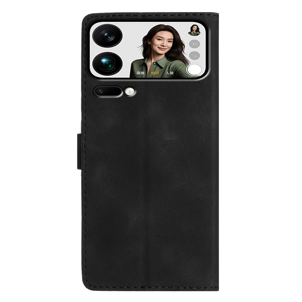 Leather Case For Xiaomi 17 Pro Max Imprinted Flower Phone Cover with Wrist Strap - Black