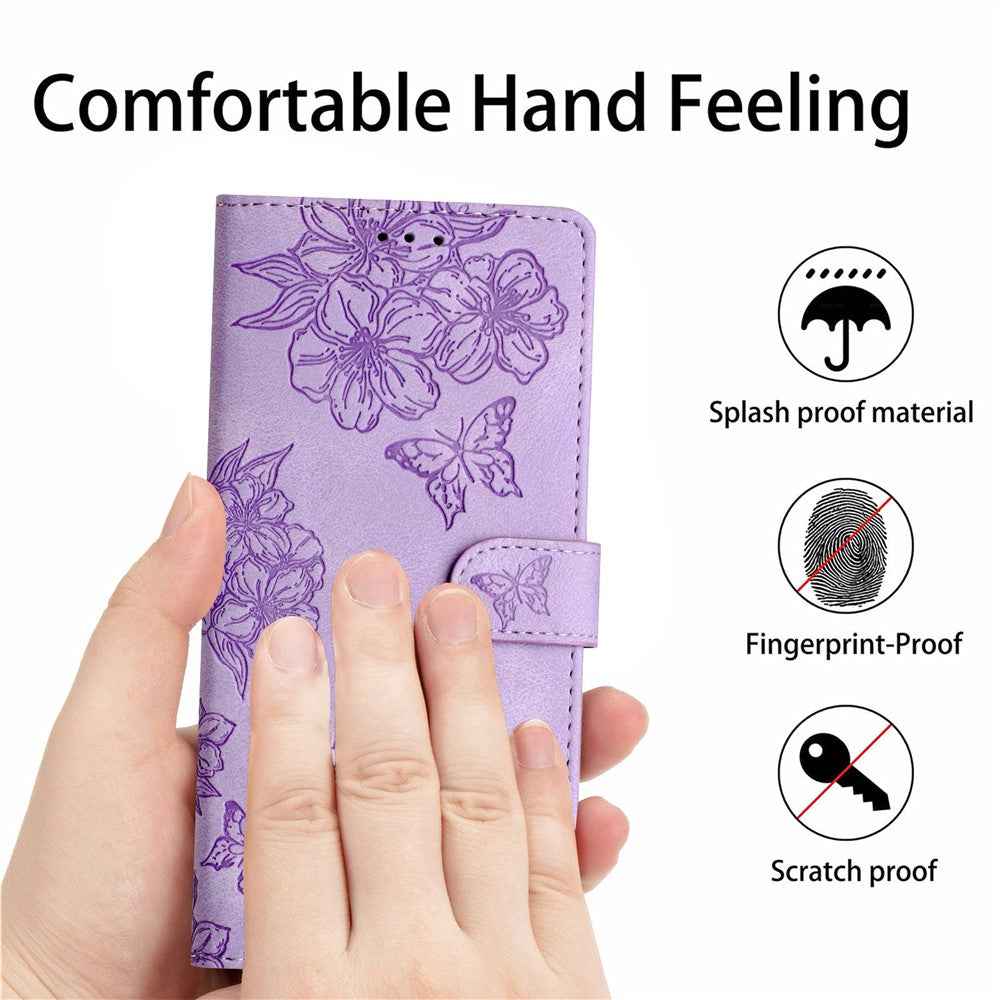 For Xiaomi 17 Pro Case Butterfly Flower Pattern Skin-Touch Leather Phone Cover - Purple