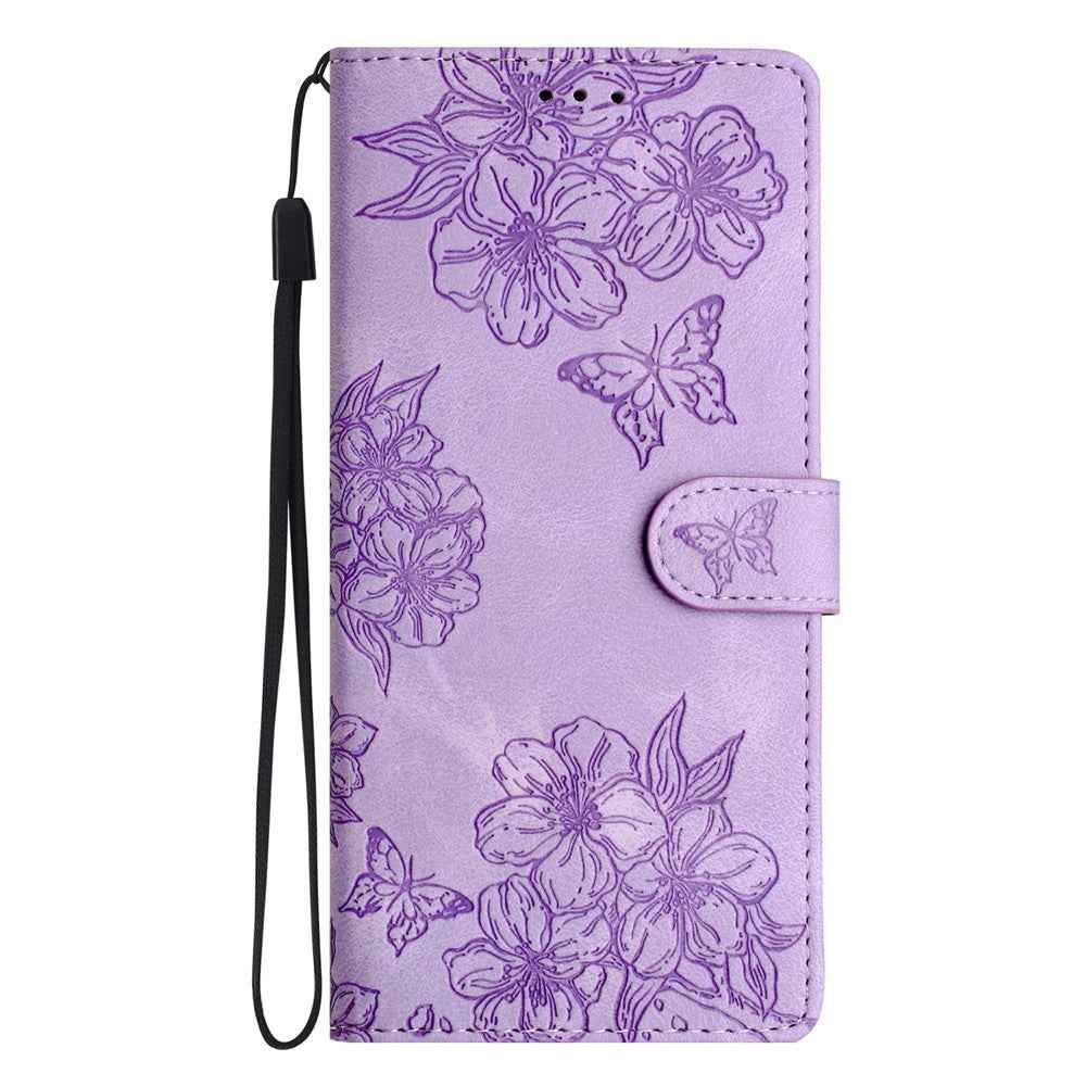 For Xiaomi 17 Pro Case Butterfly Flower Pattern Skin-Touch Leather Phone Cover - Purple