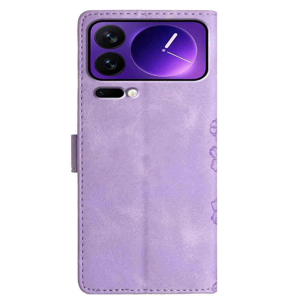 For Xiaomi 17 Pro Case Butterfly Flower Pattern Skin-Touch Leather Phone Cover - Purple