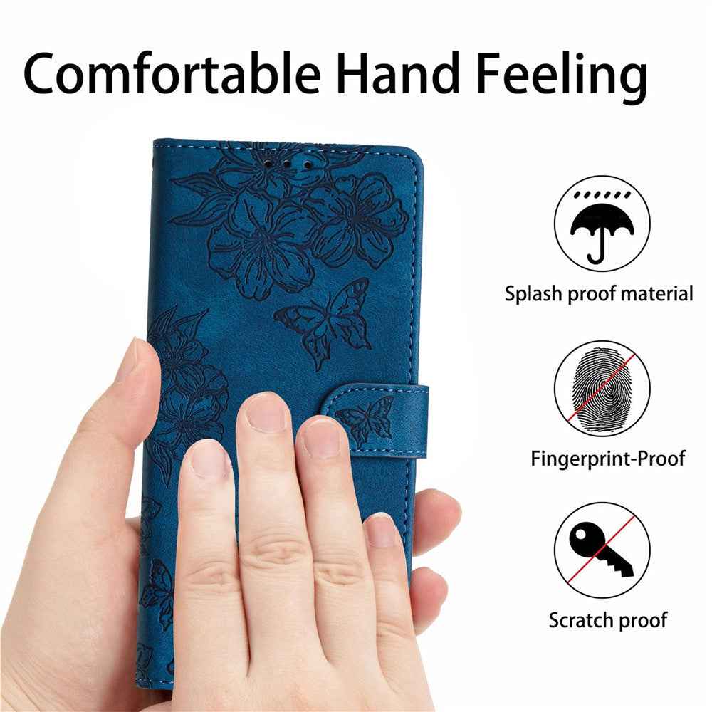For Xiaomi 17 Pro Case Butterfly Flower Pattern Skin-Touch Leather Phone Cover - Blue