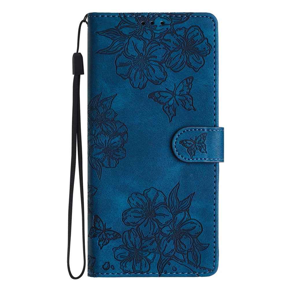 For Xiaomi 17 Pro Case Butterfly Flower Pattern Skin-Touch Leather Phone Cover - Blue