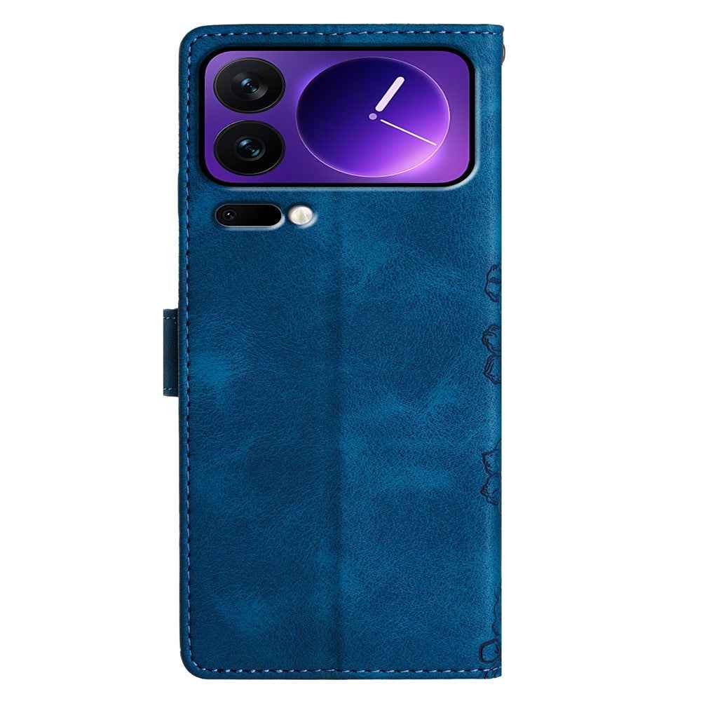 For Xiaomi 17 Pro Case Butterfly Flower Pattern Skin-Touch Leather Phone Cover - Blue