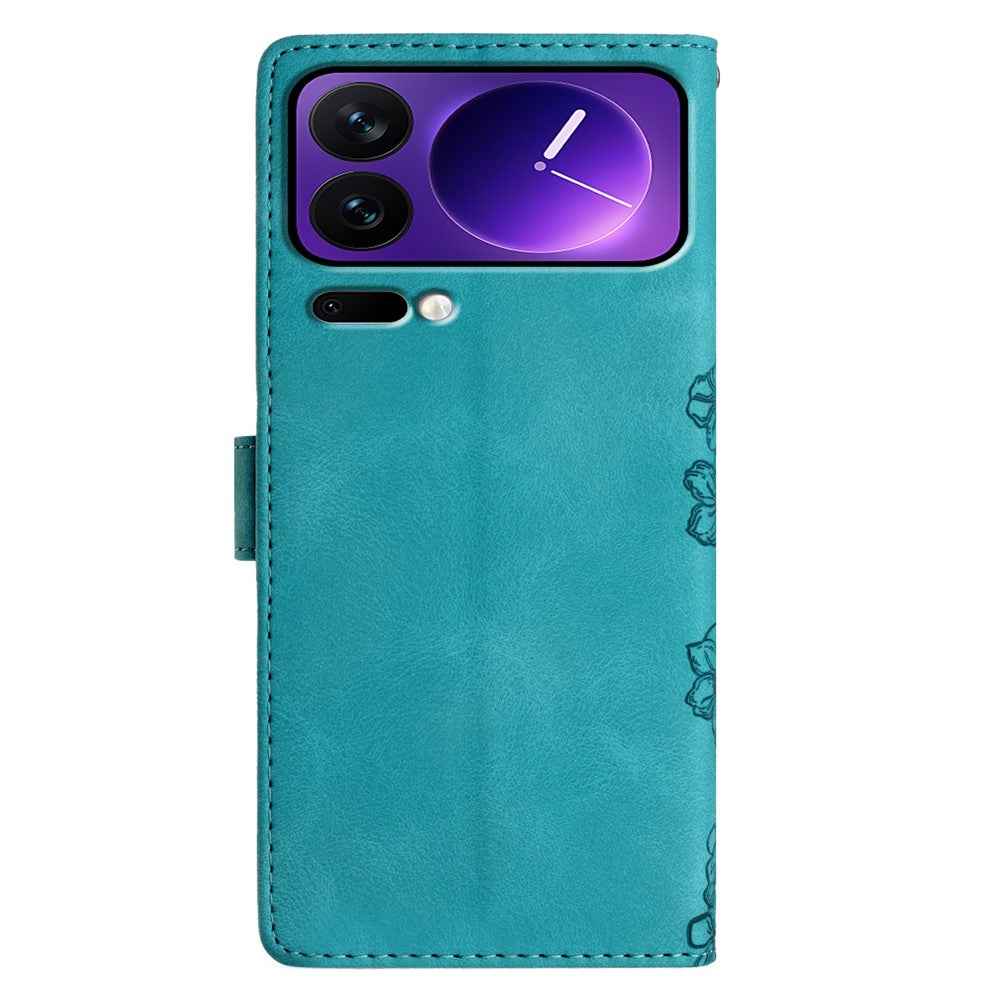 For Xiaomi 17 Pro Case Butterfly Flower Pattern Skin-Touch Leather Phone Cover - Green