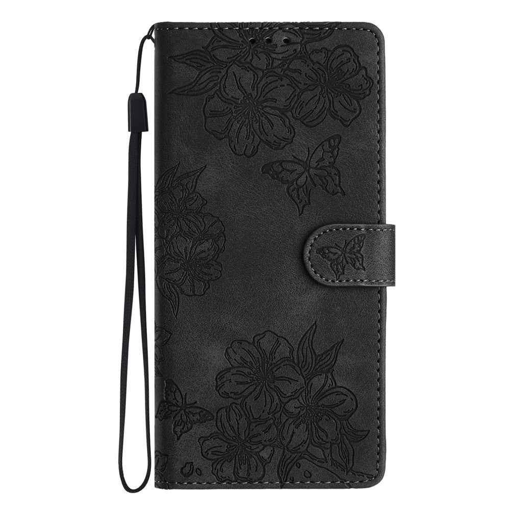 For Xiaomi 17 Pro Case Butterfly Flower Pattern Skin-Touch Leather Phone Cover - Black