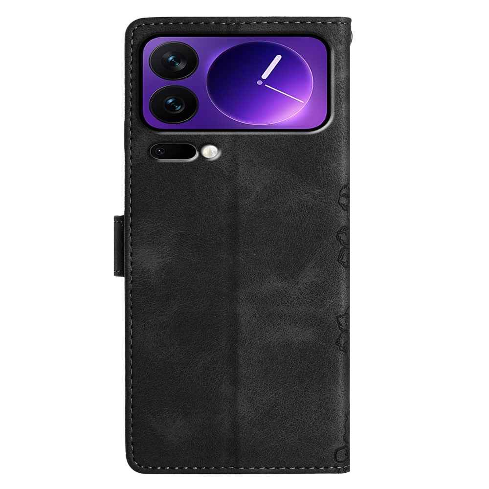 For Xiaomi 17 Pro Case Butterfly Flower Pattern Skin-Touch Leather Phone Cover - Black