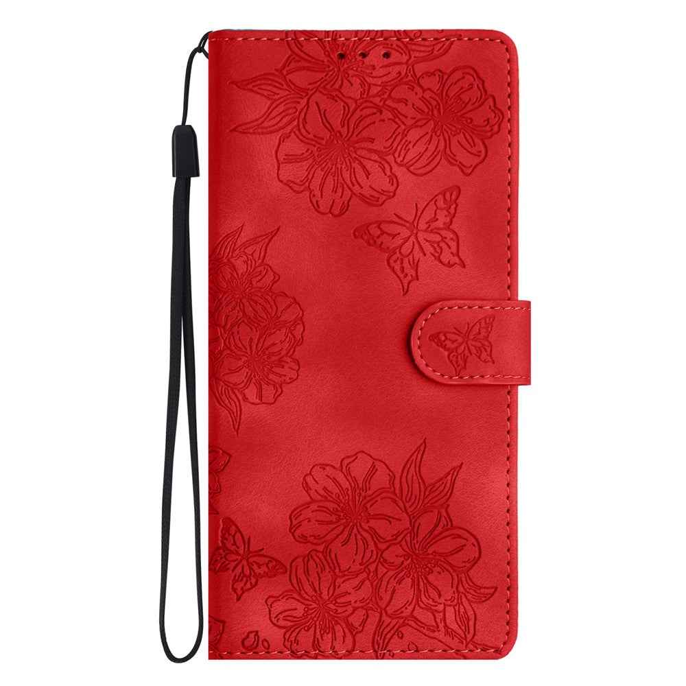 For Xiaomi 17 Pro Case Butterfly Flower Pattern Skin-Touch Leather Phone Cover - Red