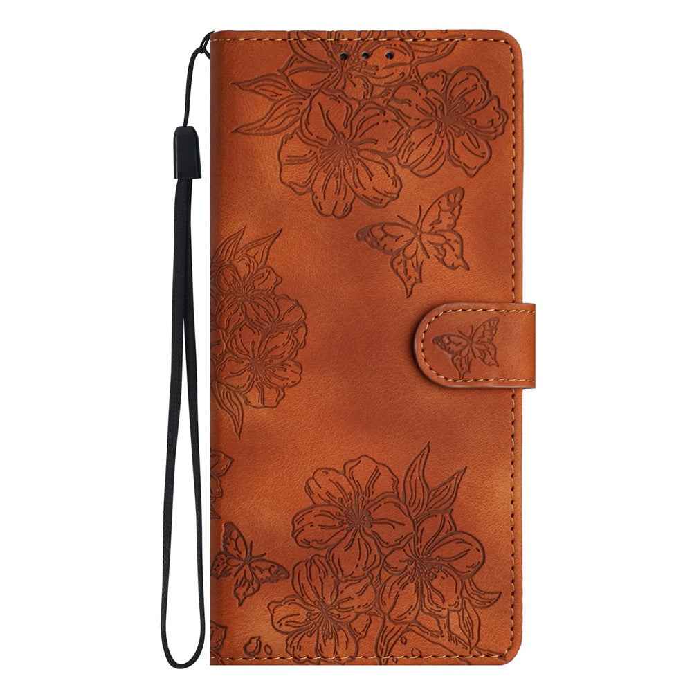 For Xiaomi 17 Pro Case Butterfly Flower Pattern Skin-Touch Leather Phone Cover - Brown