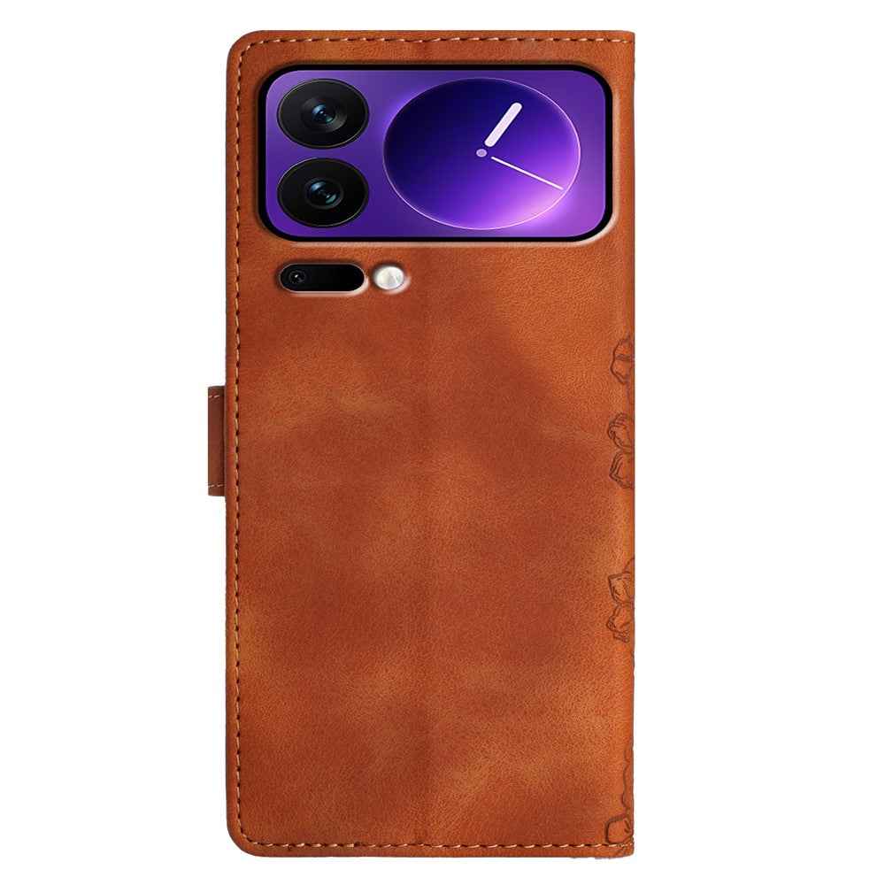 For Xiaomi 17 Pro Case Butterfly Flower Pattern Skin-Touch Leather Phone Cover - Brown