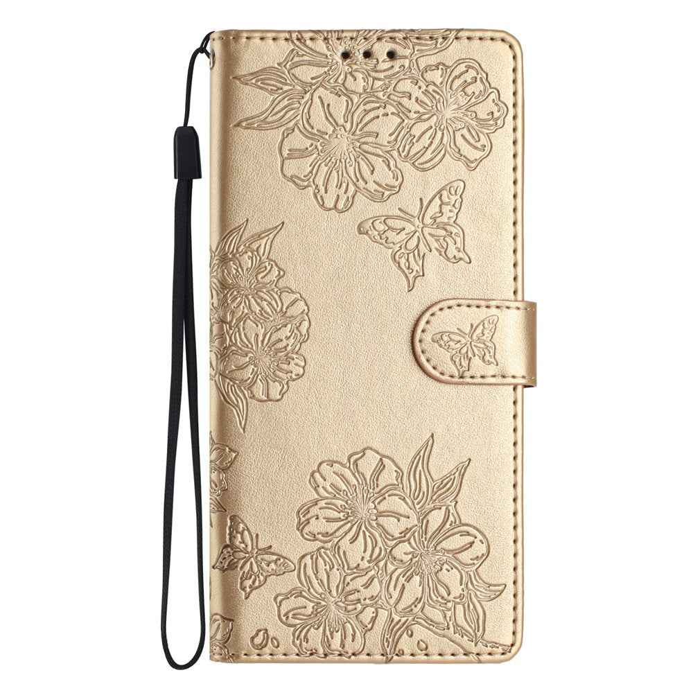 For Xiaomi 17 Pro Case Butterfly Flower Pattern Skin-Touch Leather Phone Cover - Gold