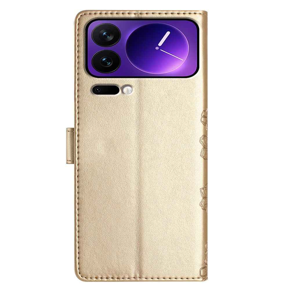 For Xiaomi 17 Pro Case Butterfly Flower Pattern Skin-Touch Leather Phone Cover - Gold