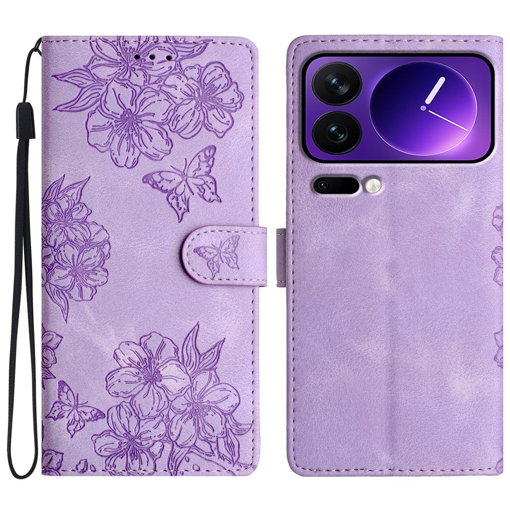 For Xiaomi 17 Pro Max Case Butterfly Flower Pattern Skin-Touch Leather Phone Cover - Purple