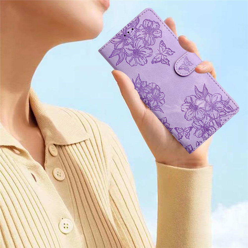 For Xiaomi 17 Pro Max Case Butterfly Flower Pattern Skin-Touch Leather Phone Cover - Purple