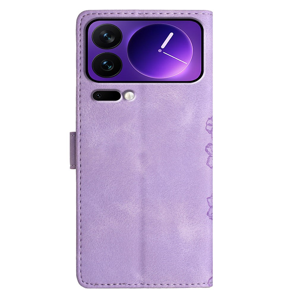 For Xiaomi 17 Pro Max Case Butterfly Flower Pattern Skin-Touch Leather Phone Cover - Purple