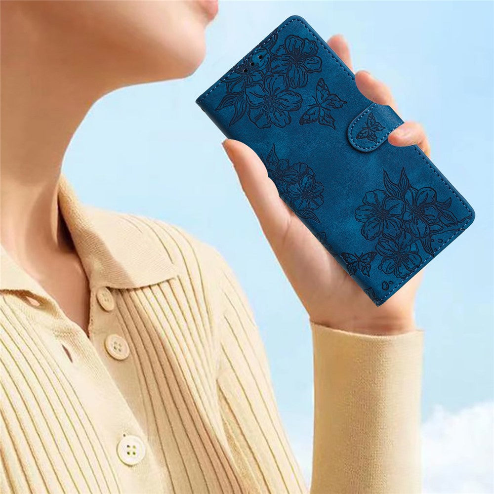 For Xiaomi 17 Pro Max Case Butterfly Flower Pattern Skin-Touch Leather Phone Cover - Blue