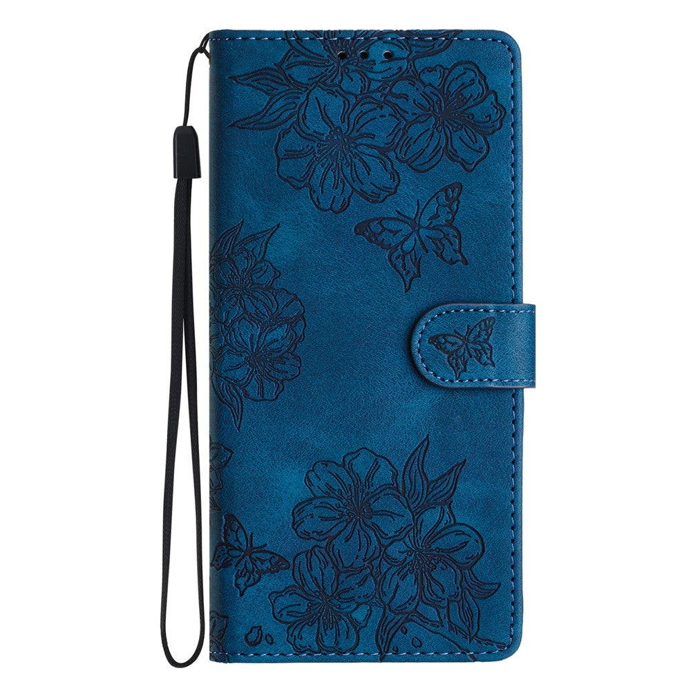 For Xiaomi 17 Pro Max Case Butterfly Flower Pattern Skin-Touch Leather Phone Cover - Blue