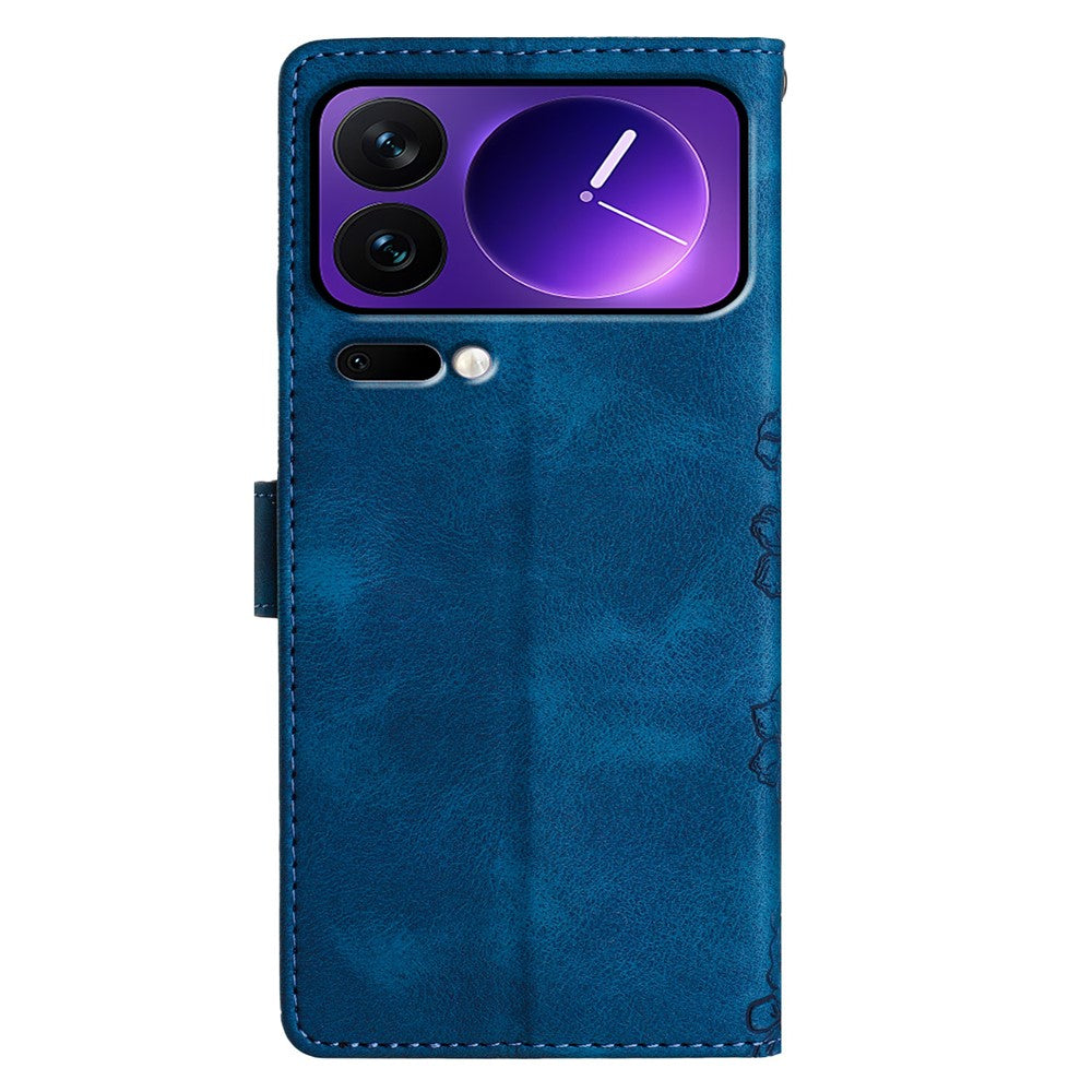 For Xiaomi 17 Pro Max Case Butterfly Flower Pattern Skin-Touch Leather Phone Cover - Blue