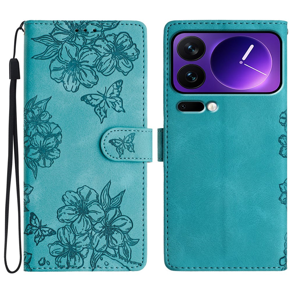 For Xiaomi 17 Pro Max Case Butterfly Flower Pattern Skin-Touch Leather Phone Cover - Green