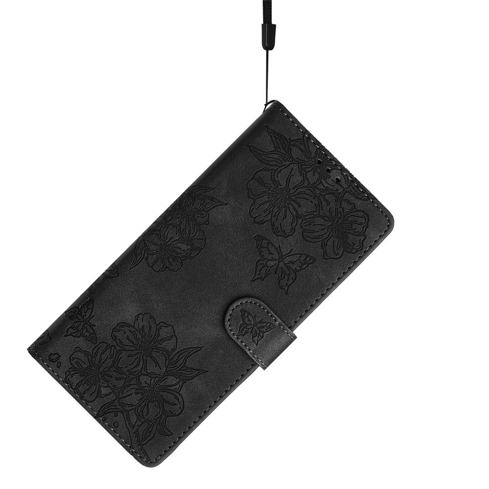 For Xiaomi 17 Pro Max Case Butterfly Flower Pattern Skin-Touch Leather Phone Cover - Black