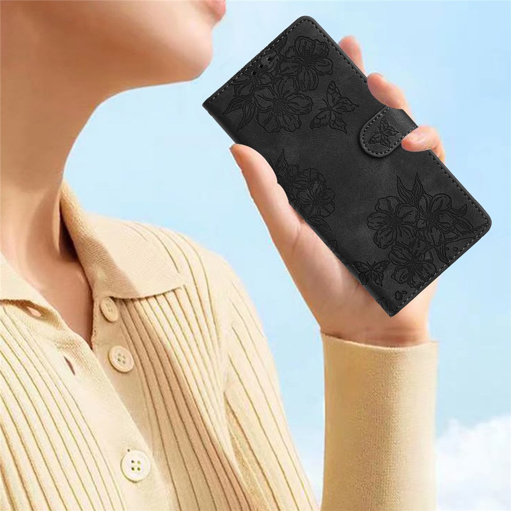 For Xiaomi 17 Pro Max Case Butterfly Flower Pattern Skin-Touch Leather Phone Cover - Black