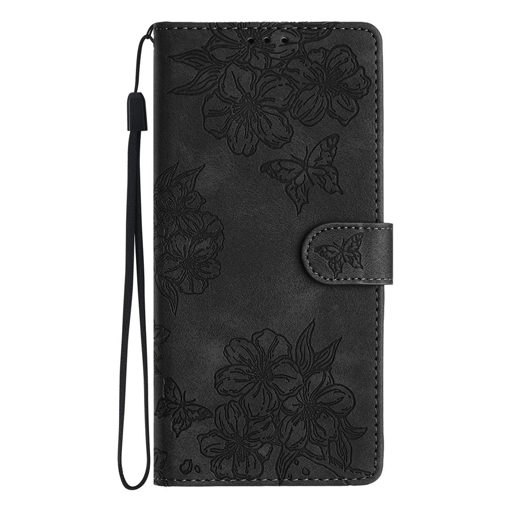 For Xiaomi 17 Pro Max Case Butterfly Flower Pattern Skin-Touch Leather Phone Cover - Black