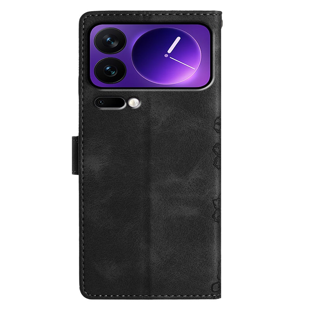 For Xiaomi 17 Pro Max Case Butterfly Flower Pattern Skin-Touch Leather Phone Cover - Black