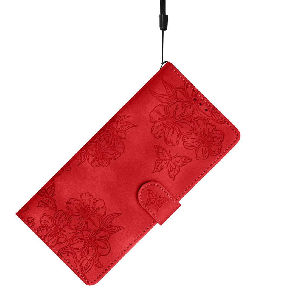 For Xiaomi 17 Pro Max Case Butterfly Flower Pattern Skin-Touch Leather Phone Cover - Red