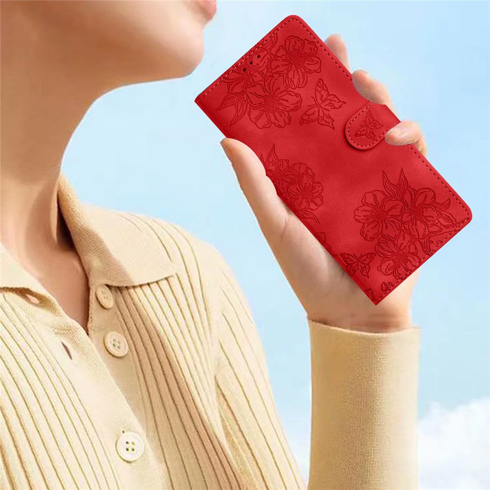 For Xiaomi 17 Pro Max Case Butterfly Flower Pattern Skin-Touch Leather Phone Cover - Red