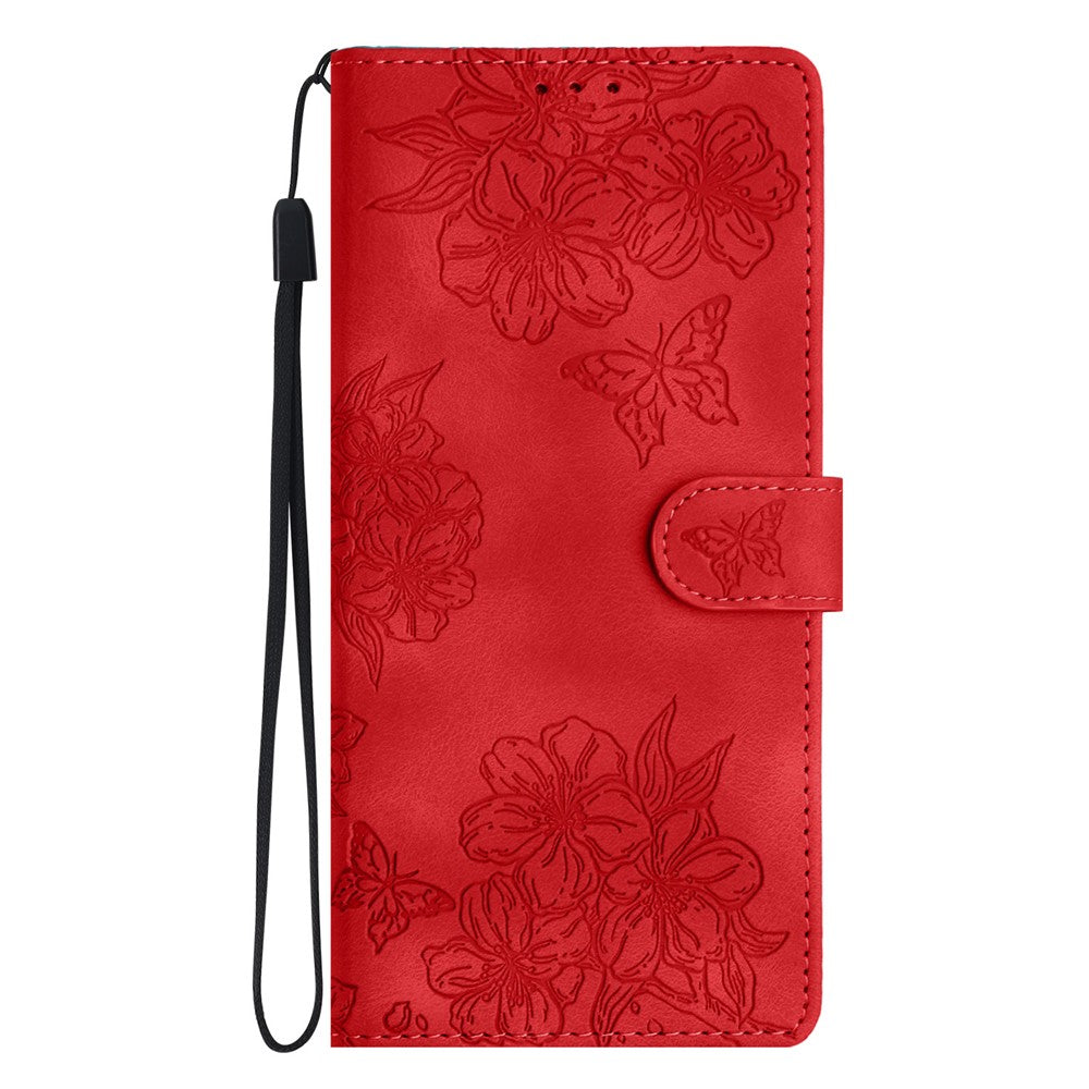 For Xiaomi 17 Pro Max Case Butterfly Flower Pattern Skin-Touch Leather Phone Cover - Red