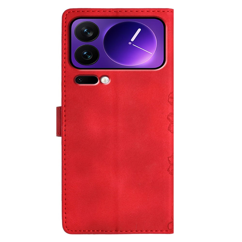 For Xiaomi 17 Pro Max Case Butterfly Flower Pattern Skin-Touch Leather Phone Cover - Red