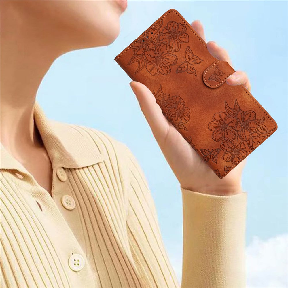 For Xiaomi 17 Pro Max Case Butterfly Flower Pattern Skin-Touch Leather Phone Cover - Brown