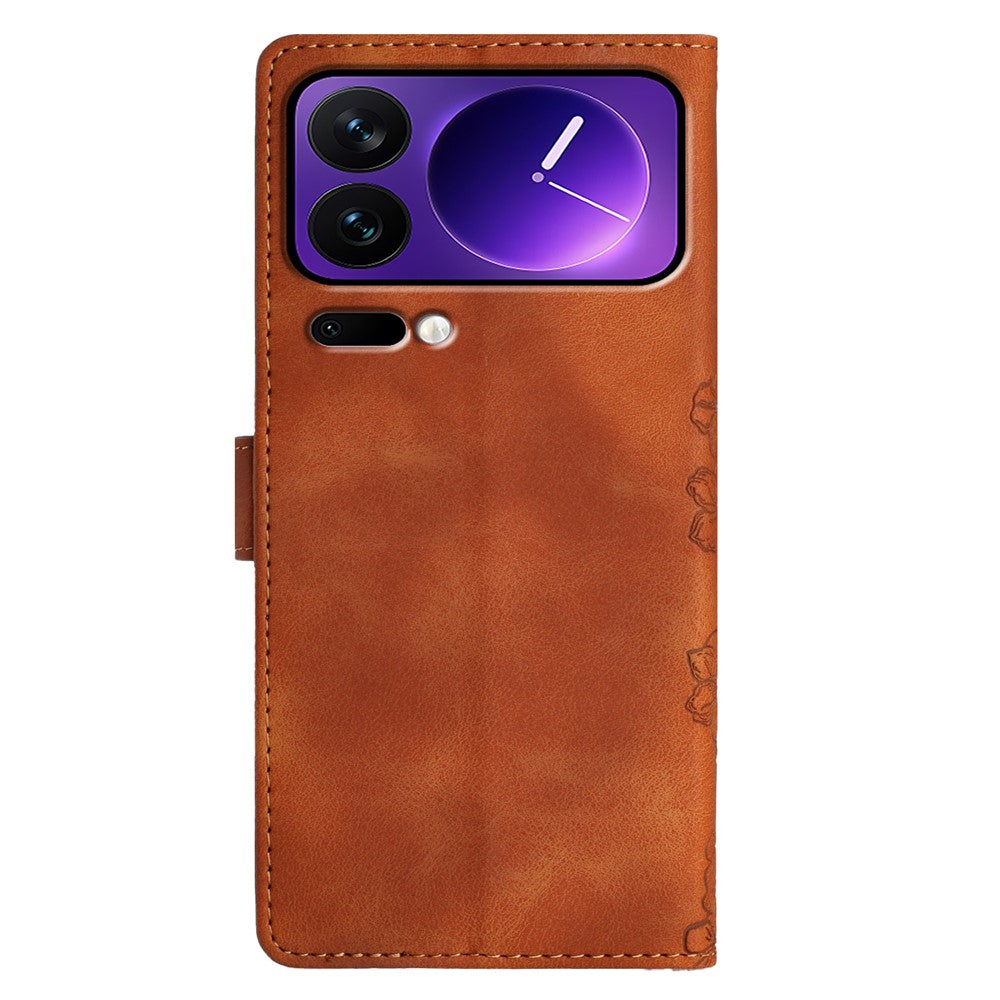 For Xiaomi 17 Pro Max Case Butterfly Flower Pattern Skin-Touch Leather Phone Cover - Brown